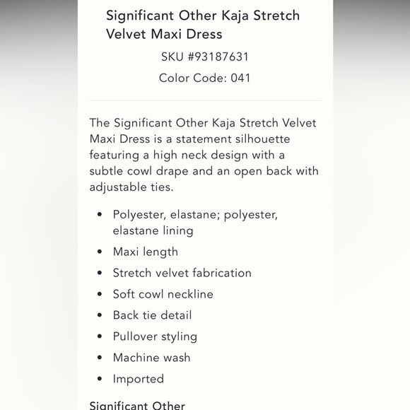 Anthropologie NWT Significant Other Kaja Stretch Velvet Maxi Dress size 6. - Picture 7 of 11
